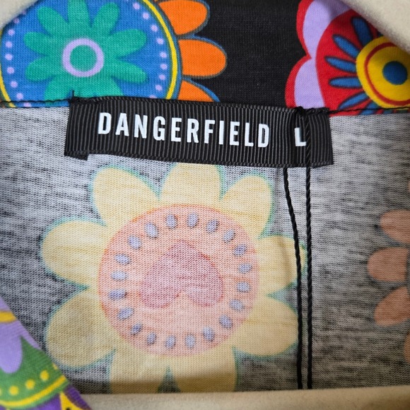 NWT Dangerfield Women Black Flower Quarter Zip Dress Large Rainbow Groovy Floral - Picture 2 of 8